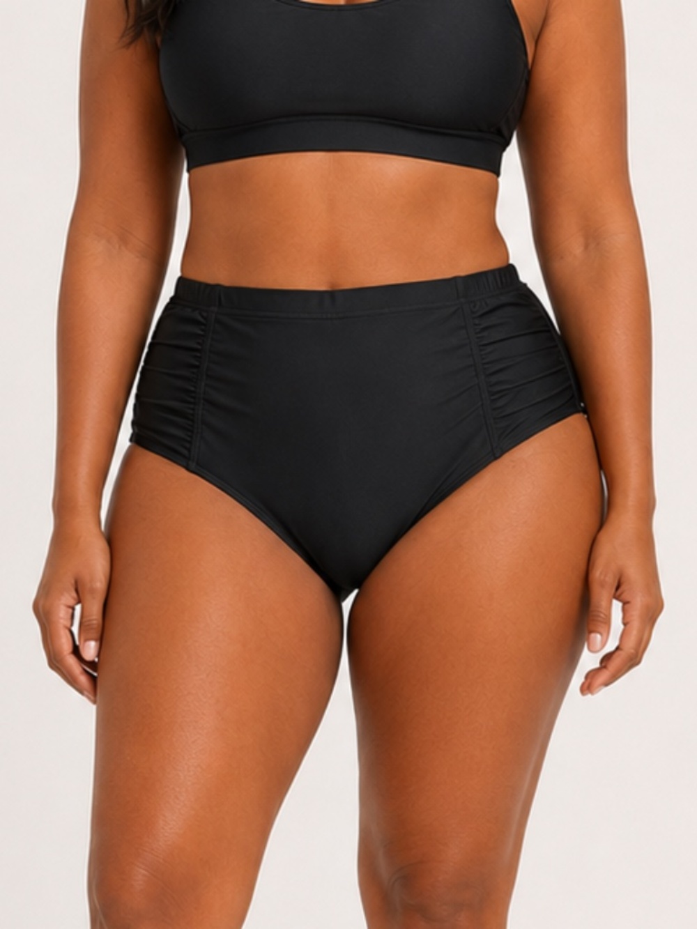 WATER PRINCESS Black Plus High Waisted Tummy Control Ruched Swimwear Bottom XXL